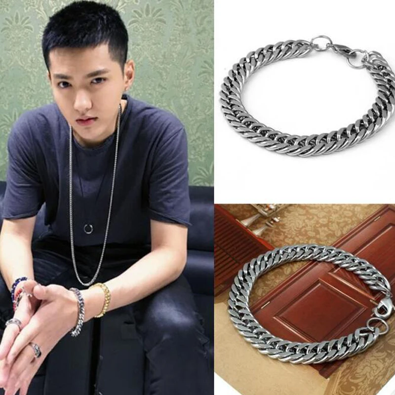 Мужской браслет из нержавеющей стали 8 14 мм позолоченный посеребренный кубинская