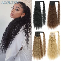 synthetic long curly ponytail wrap around ponytail clip in hair extensions natural hairpiece headwear hair brown gray