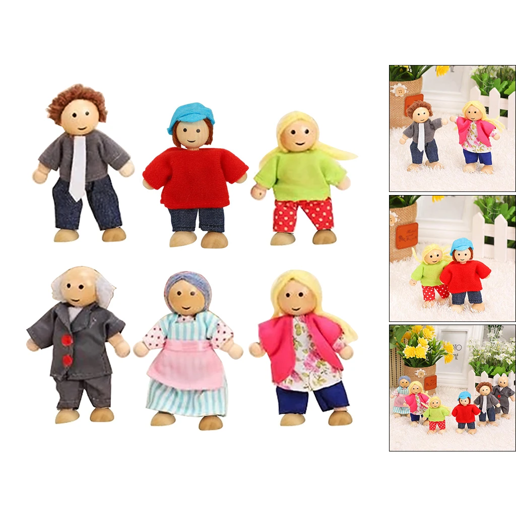 

Wooden Doll House Family Dress-up Characters, Role-Play Dress-up Figurines