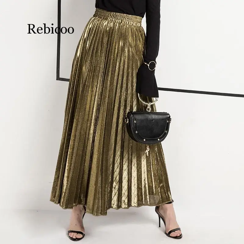 Юбка-миди плиссированная с металлическим блеском эластичным поясом | Женская