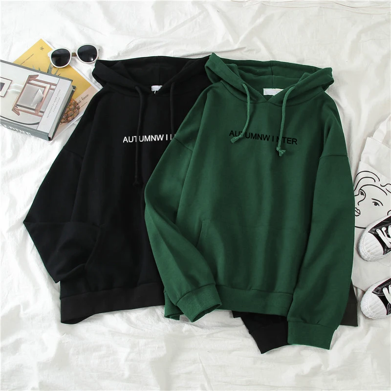 

Autumn Winter Ulzzang Fleece kpop Letter Harajuku Print Loose Pullover punk Women vintage Sweatshirt Female Casual Hoodies