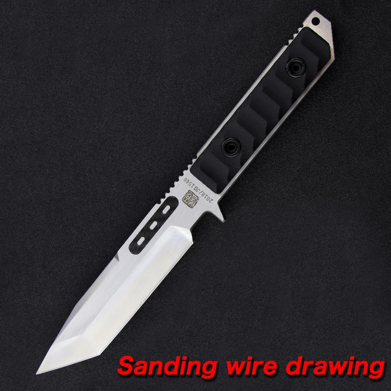 Sanding wire drawing LENGREN 9cr18mov Steel outdoor Heavy knife 8MM thick Sharp Self Defense Hunting Knife Camping Survival Knife army knife - Цвет: Sanding wire drawing
