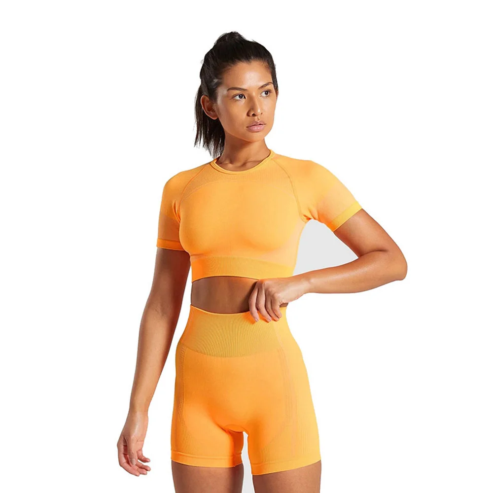 

Yoga Set Workout Seamless Women's Sportswear Clothing Fitness Short Sleeve Crop Top Shirt High Waist Leggings Pants Sports Suits