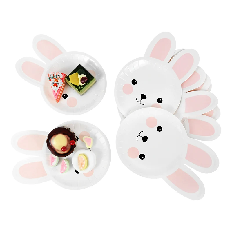 

8Pcs/Lot Bunny Rabbit Shaped Paper Plates Disposable Tableware for Baby Shower Kids Favors Birthday Party Supplies Easter Decor