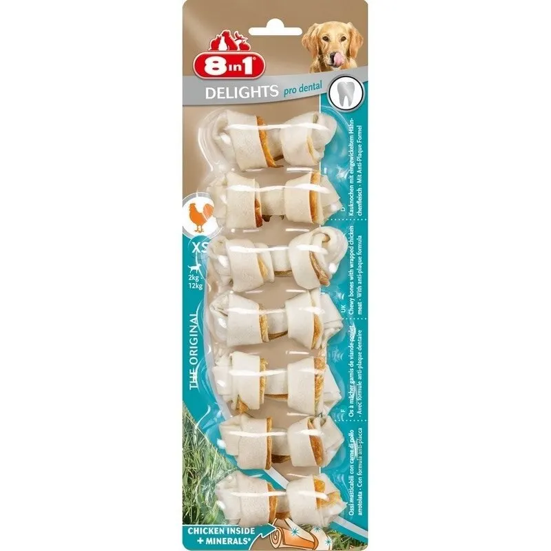 8in1 DENTAL DELIGHTS XS косточки с куриным мясом для мелких собак минералами (7 5