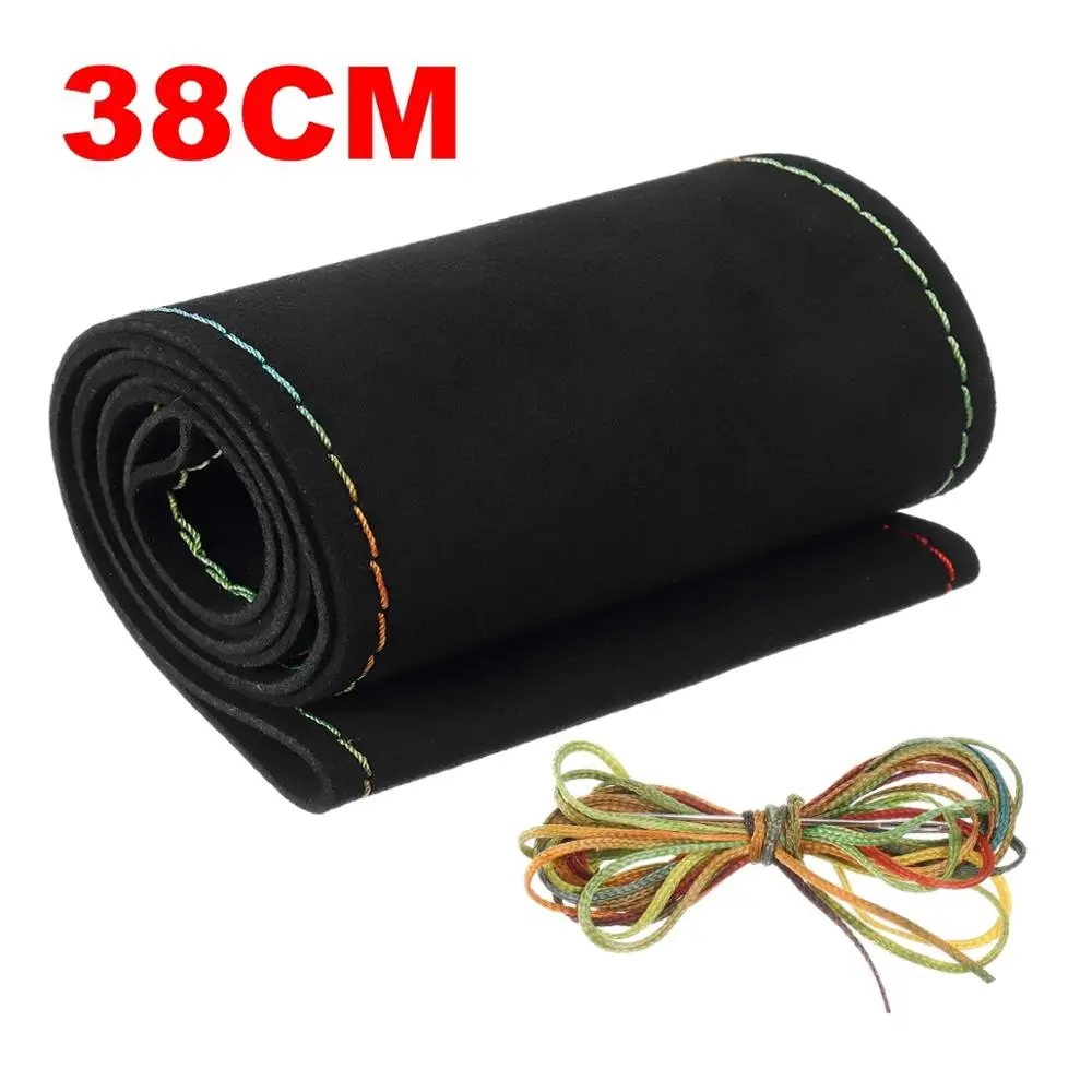 BlackColorful 38cm Универсальный 36/38 см DIY авто крышка рулевого колеса замши из первосортных волокон обувь без каблука; кожаная обувь для вождения для стильного интерьера аксессуар - Название цвета: BlackColorful 38cm