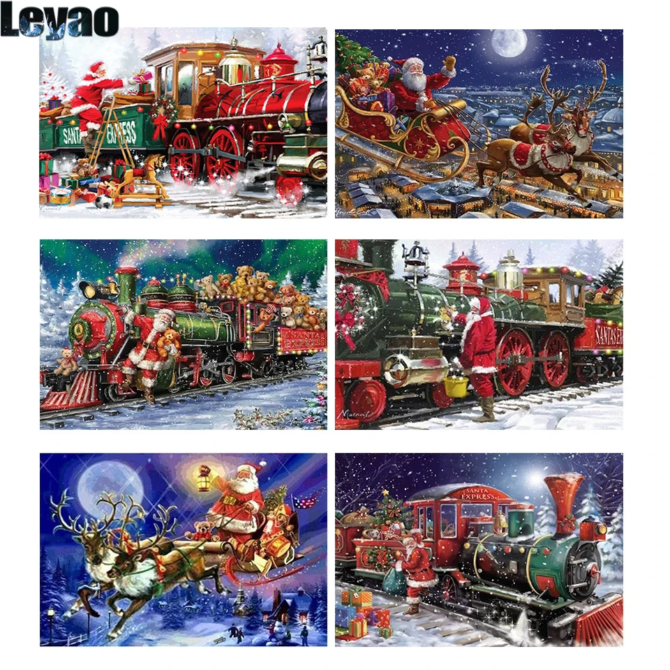 5D Diy наборы для алмазной живописи зимняя Алмазная вышивка, распродажа картин рождественского поезда Санта-Клауса стразы, мозаика, домашний ...