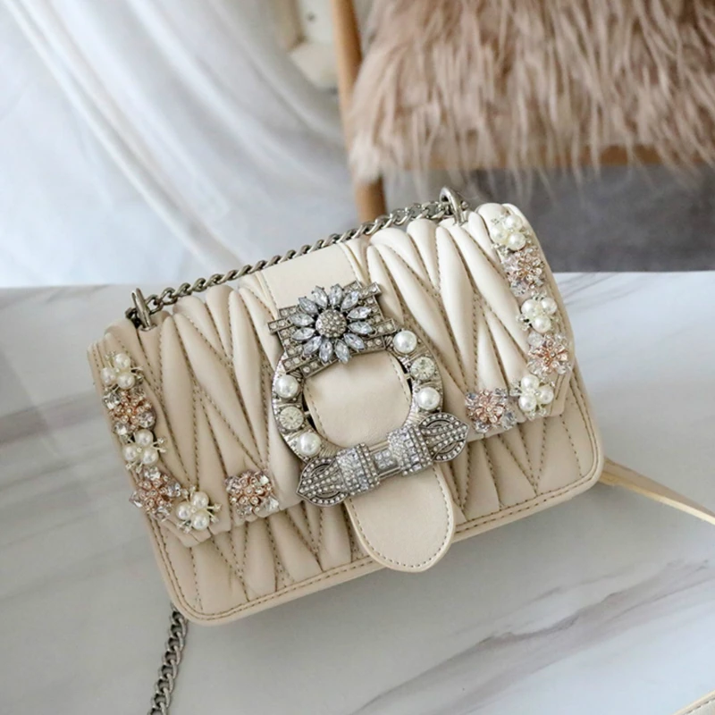 Роскошная сумка-мессенджер с украшением из бриллиантов и жемчуга женская