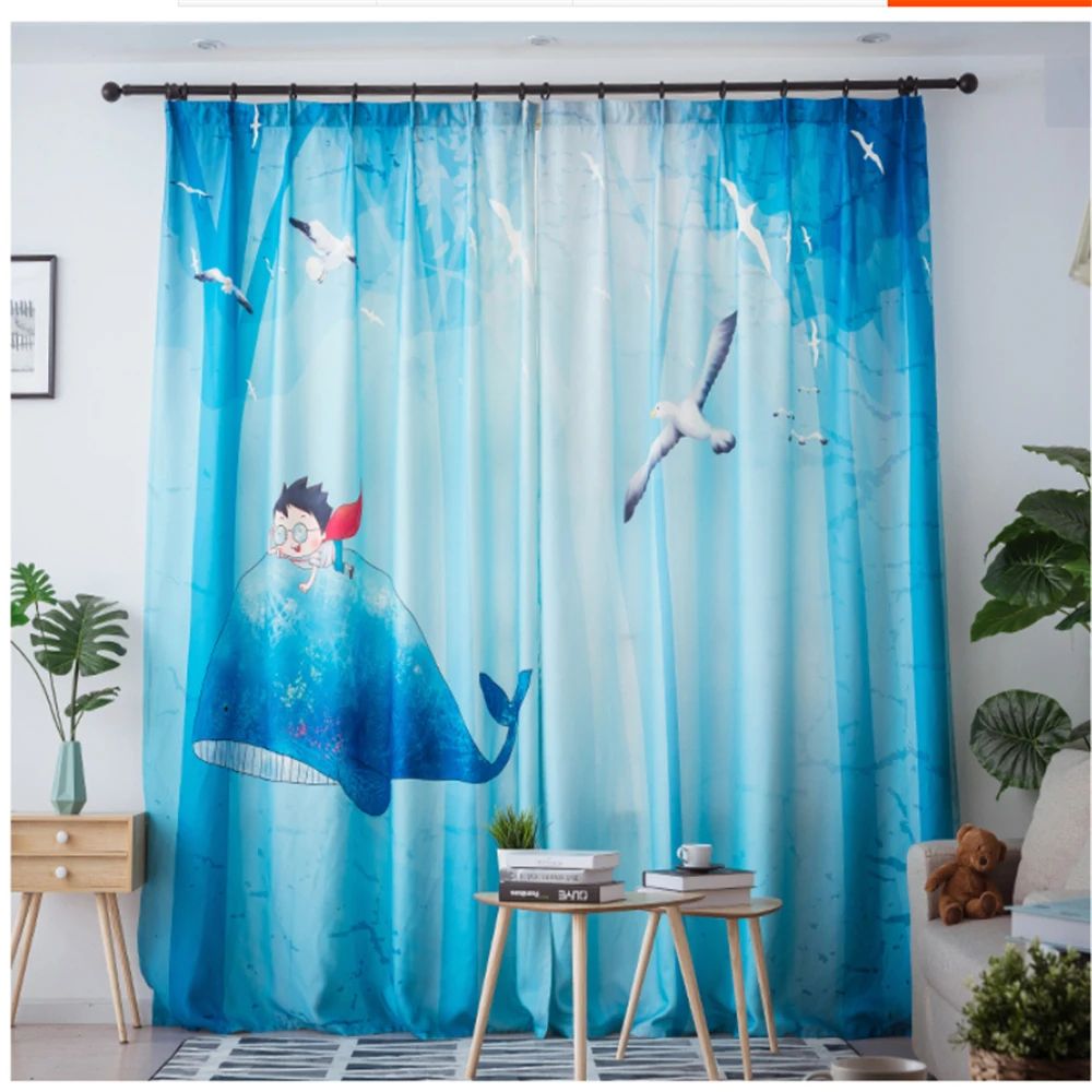 Шторы блэкаут с голубым мультяшным принтом для мальчиков и девочек детской