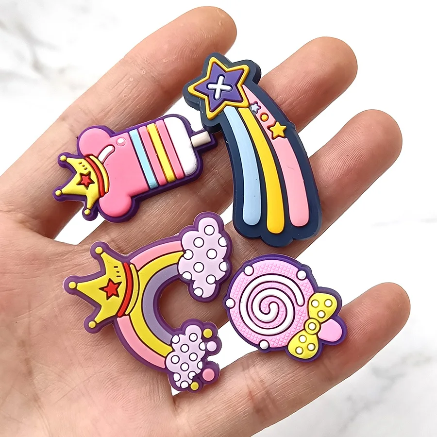 

1Pcs Crown Rainbow PVC Shoe Charms Sandal Accessories Candy Color Popsicle Lollipop Shoe Decor Jibz For Croc Charms Kids Gift