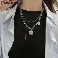 foxanry 925 stamp couples necklace new trend hip hop vintage double layer letter pendant party jewelry gifts wholesale