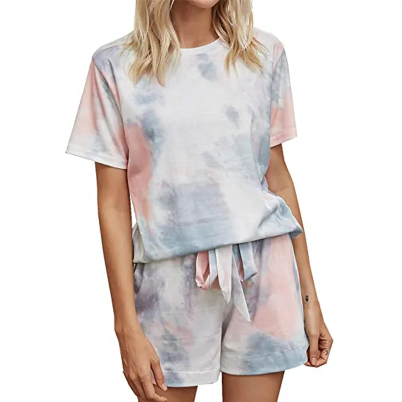 

2021 spring and summer women's printed tie dyed pajamas two piece suit