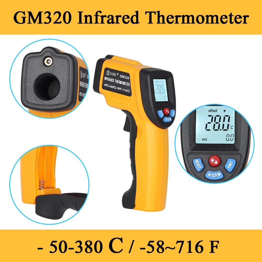 Новый GM320 точка 50 ~ 380 градусов Termometr LCD ИК инфракрасный термометр цифровой