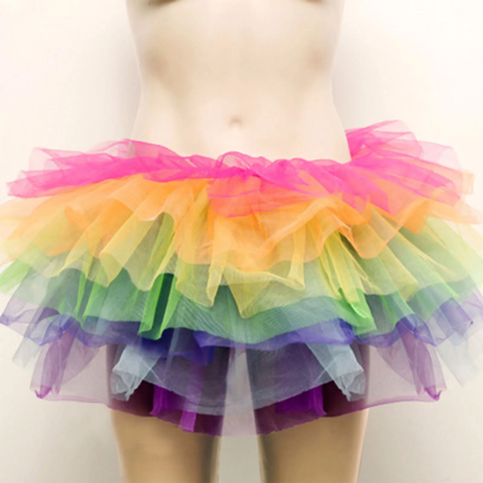 

New Women Gauze High Waist Rainbow Fold Short Skirt Layered Tutu Ballerina Dancing Skirt For Party Princess Girl Tulle Miniskirt