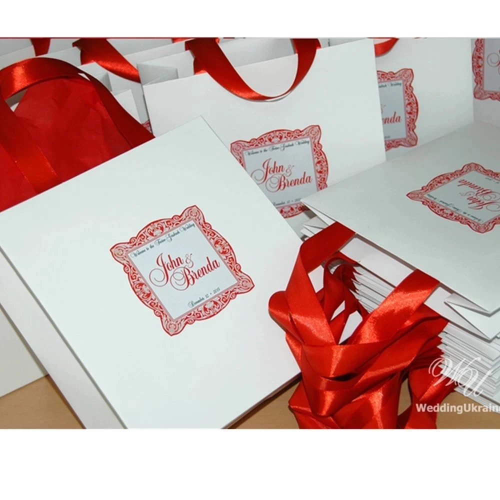 

Персонализированные Свадебные приветственные пакеты с атласной лентой и биркой чернильная подставка для белого и красного цвета на день р...