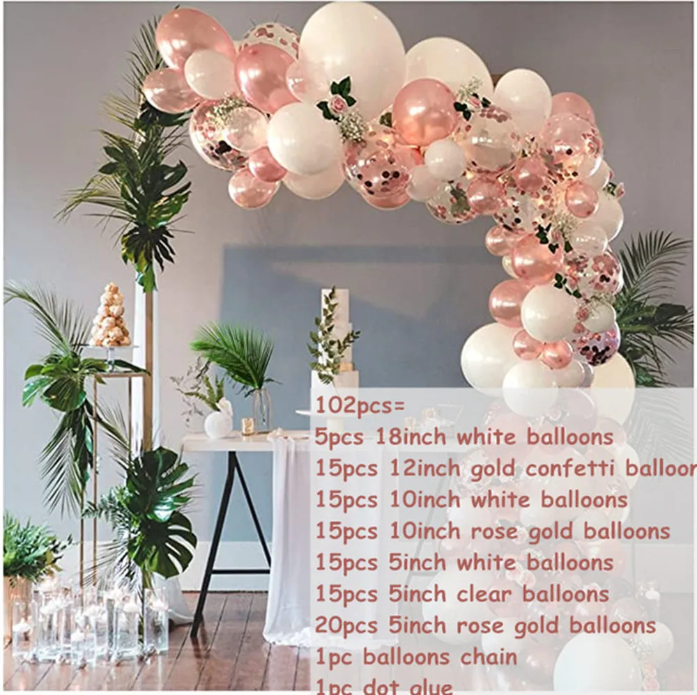 Kit de guirnalda de arco de globos de oro rosa, globos de l&aacute;tex transparentes blancos, decoraciones para bodas y bodas, D&iacute;a de San Valent&iacute;n, 100 Uds.-5