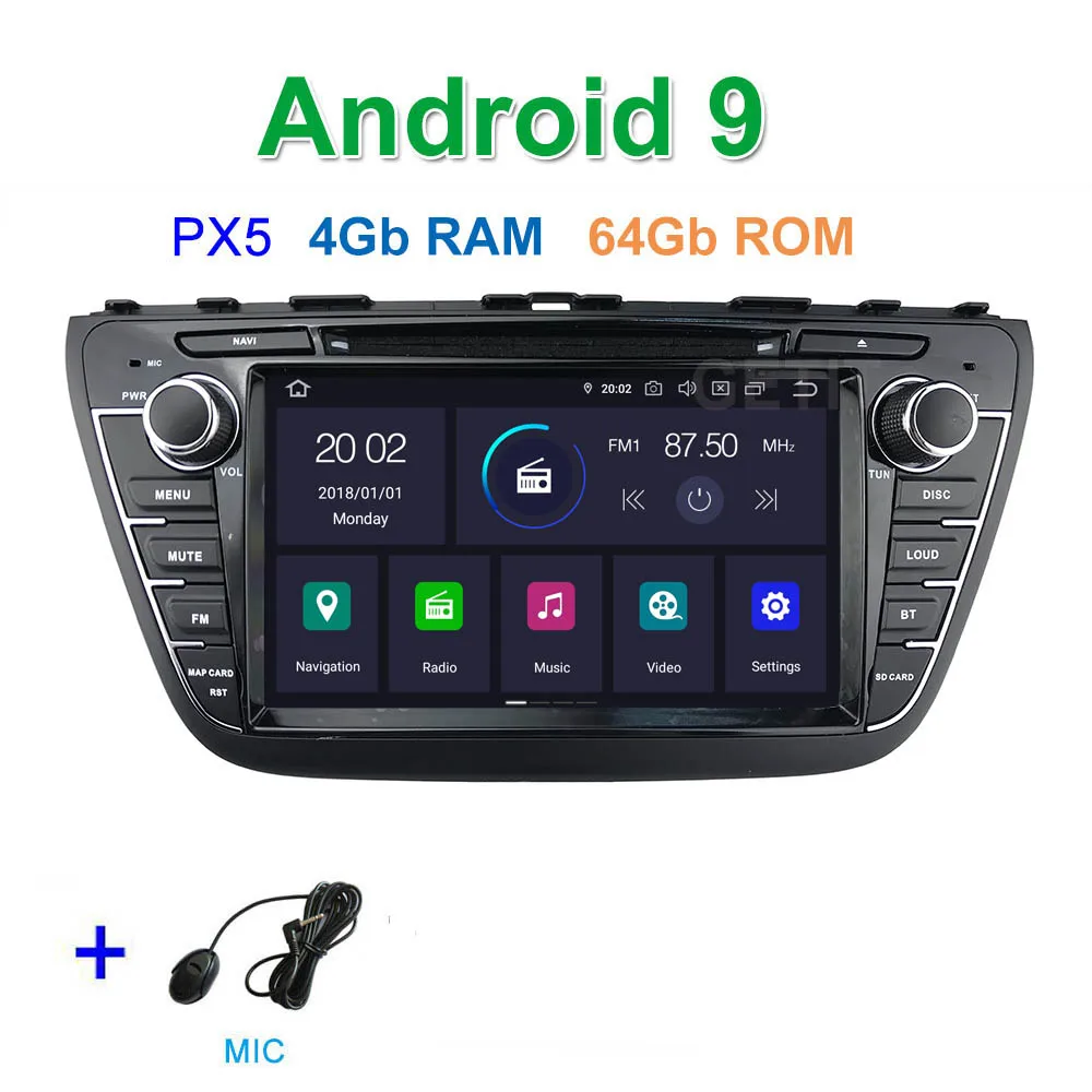 DSP 64G PX6 Android 9 автомобильный DVD для Suzuki SX4 S Cross Авто Радио Стерео gps Навигация Аудио Видео - Цвет: PX5 4G-RAM 64G-ROM