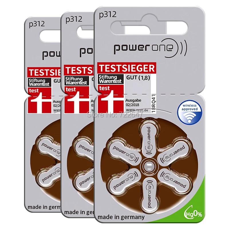 30 шт. Powerone батарейки для слуховых аппаратов p312 / 312 a312 pr41 кВт в слуховые аппараты