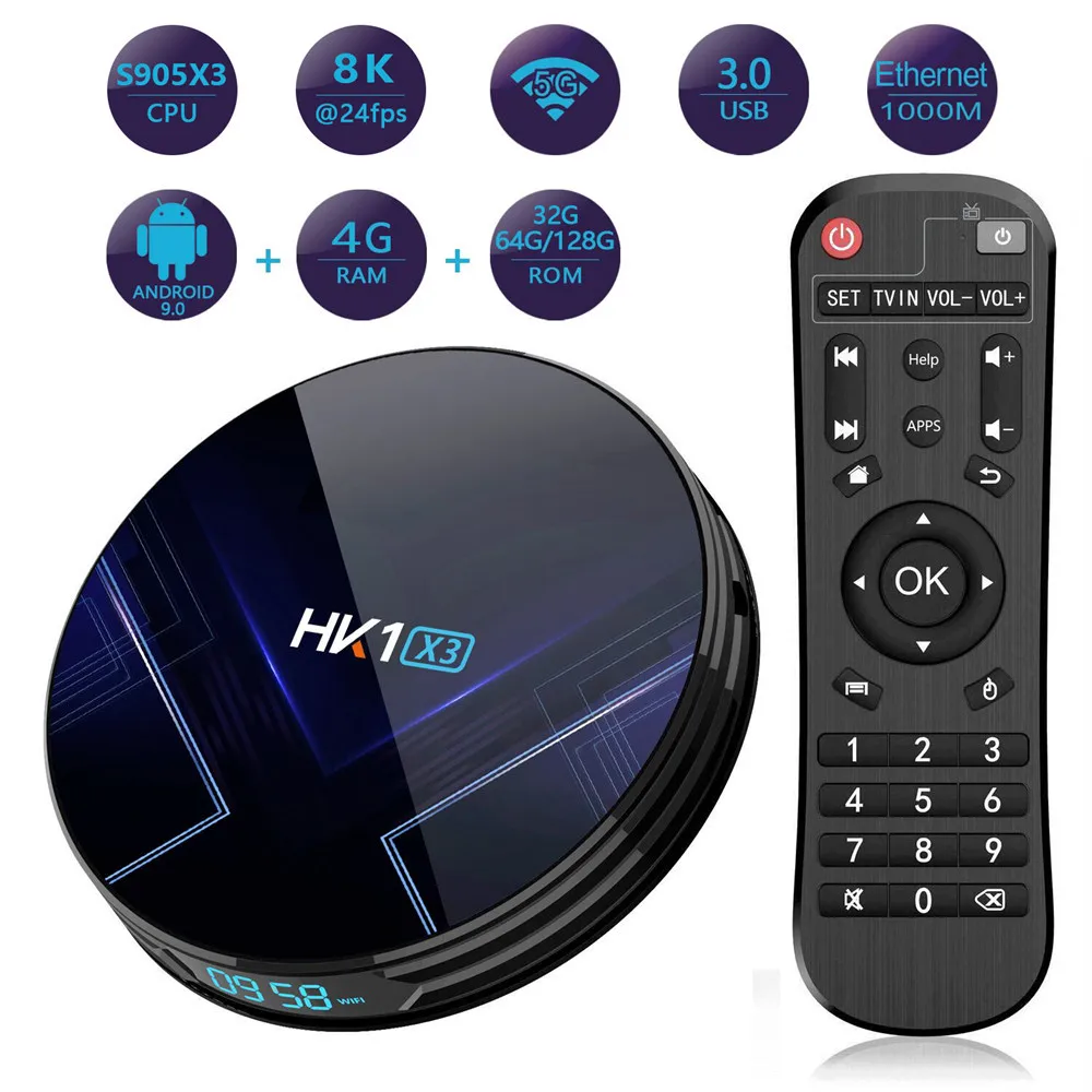 HK1 X3 8K медиаплеер Android 9 0 Smart tv Box Amlogic S905X3 четырехъядерный телеприставка Поддержка