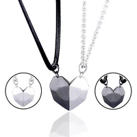 2pcsset new magnetic heart couple pendants necklace for women men simple cute pendant choker lovers friends jewelry sets gift