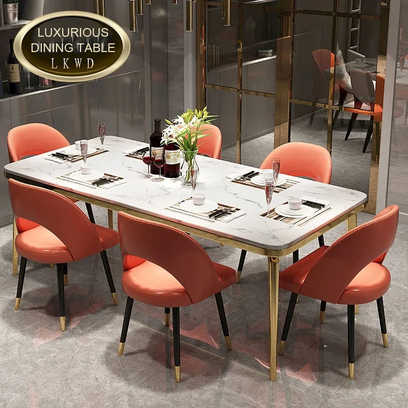 

Rama Dymasty stainless steel Dining Room Set Home Furniture modern marble dining table and chairs,rectangle table