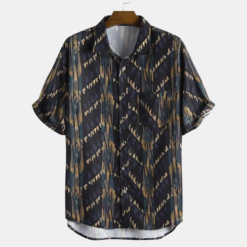 Мужские Рубашки Летние повседневные топы с принтом и отворотом свободные