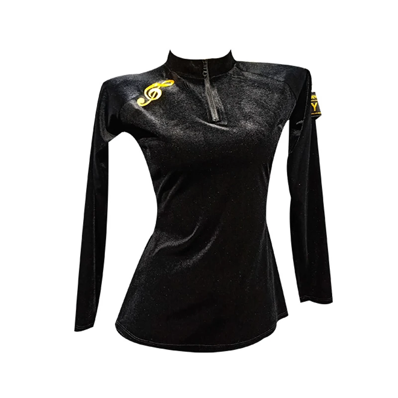 

2020 Latin Dance Top Ballroom Dance Clothing Fitting Tops Modern Dance Dress Practice Dancewear New Black Velvet Dance Top 1428