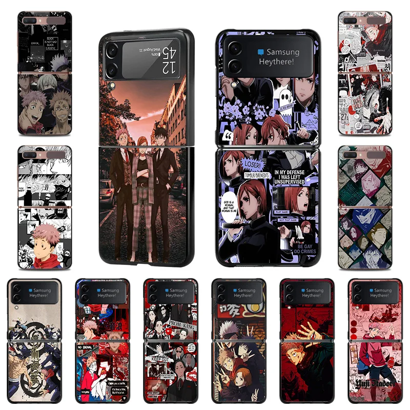 

Чехол-книжка для Samsung Galaxy Z Flip3, роскошный высококачественный черный чехол для телефона с рисунком из искусственного аниме, юютсу, кайзен, Жес...