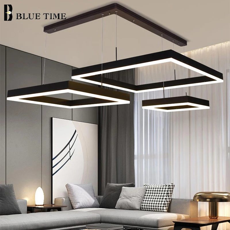 Современная светодиодная люстра для домашнего украшения потолочного света для гостиной, столовой, кухни, спальни, квадратные крепления.