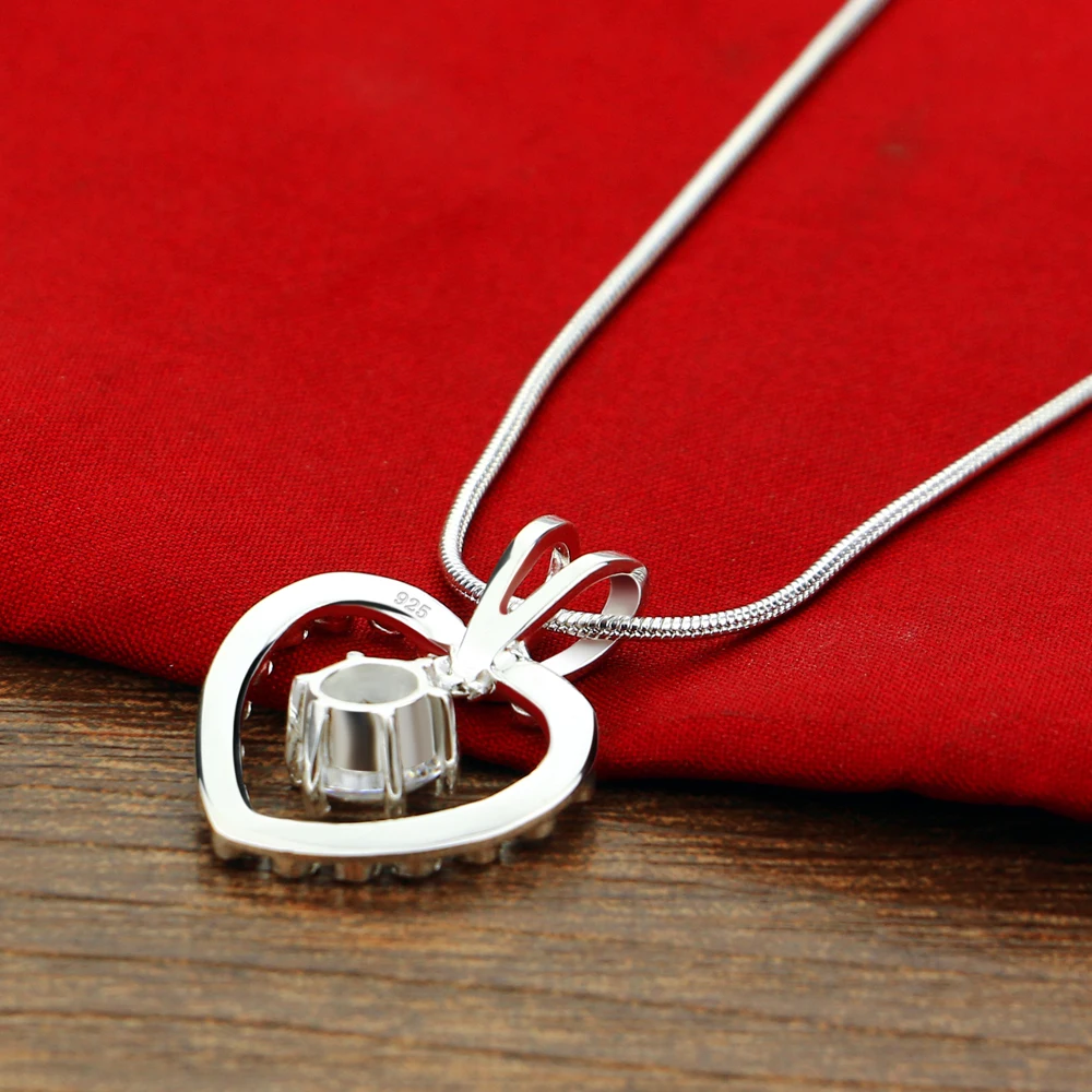 

Original 925 Sterling Silver AAA Cubic Zircon Heart Pendant Snake Chain 43-46CM Femal Minimalist Chokers Necklaces Fine Jewelry