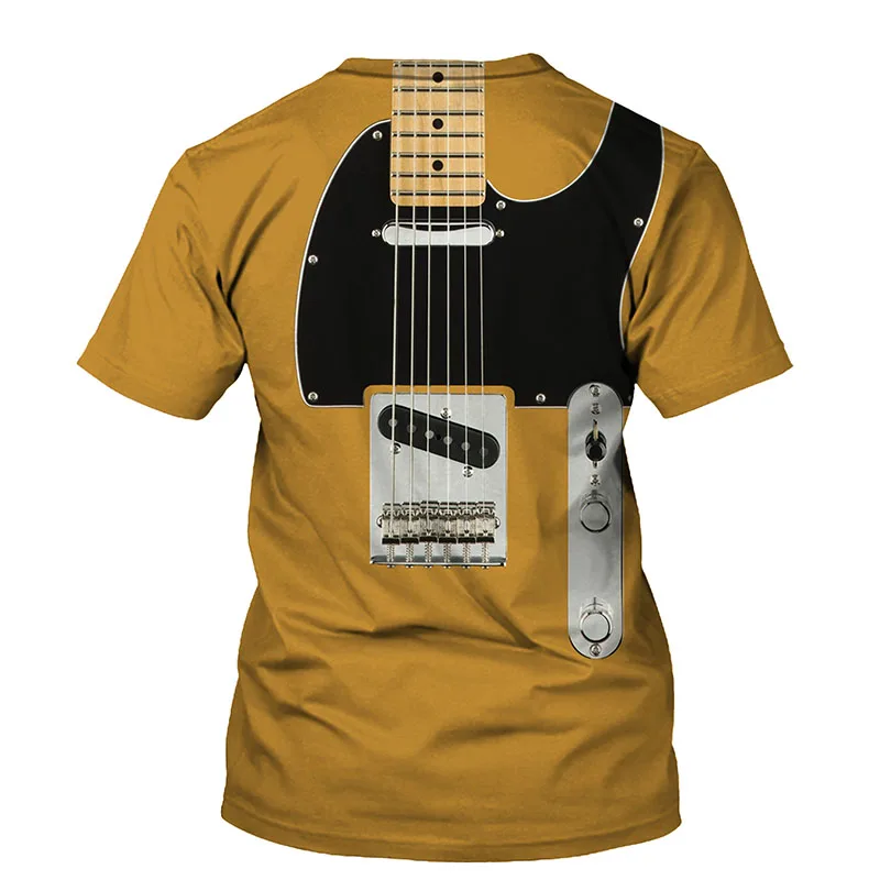 

3D Art Guitar Print T-shirt Men 2021 Summer New O Neck Short Sleeve Tees Tops Fashion Art Style Male Clothes Casual T-shirts