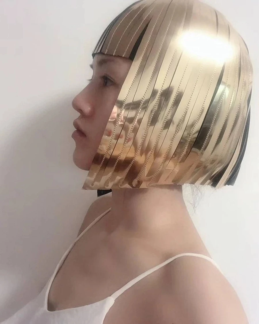 Bob hairpiece bobcut headpiece Cosplay Cleopatra metallic wig hairdress in chrome or gold egyptian goddess | Тематическая одежда и