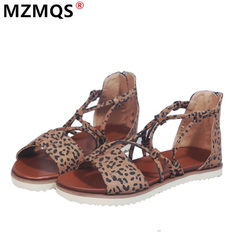 

2021 Summer Women's Sandals Fashion Platform Sandals Retro Zipper Leopard Print Women Casual Low-heeled Sandals Zapatos Mujer