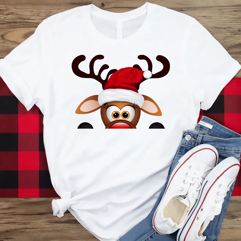 Женская футболка топ Счастливого Рождества Мультяшные трендовые футболки