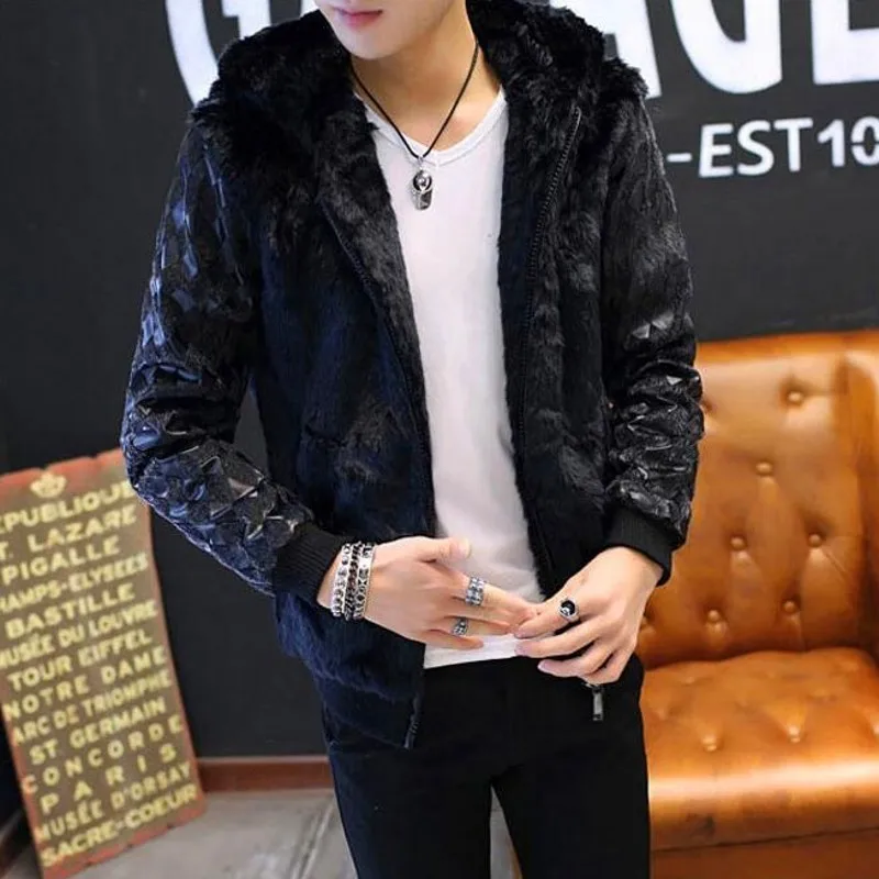 Мужская зимняя куртка с капюшоном из искусственного меха в рубчик | одежда