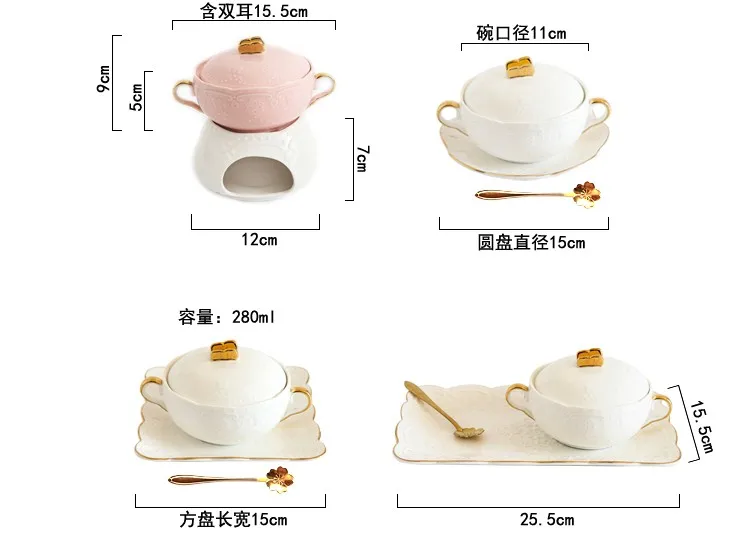 Керамическая Крытая тушеная чаша тримелла миска для супа десерта винтажная ушей