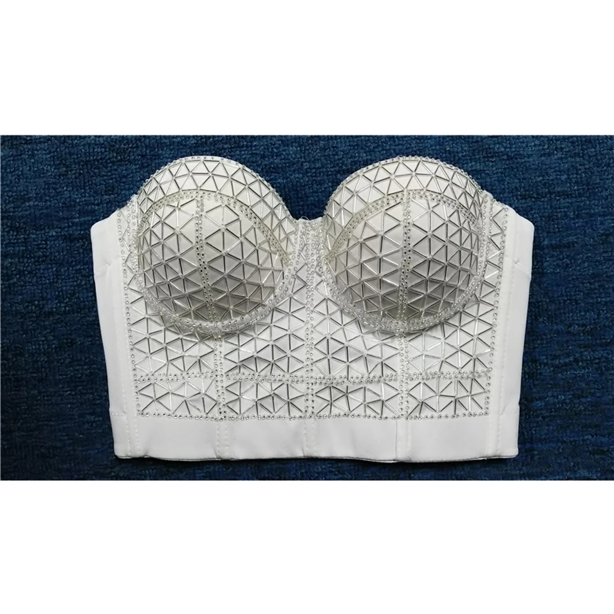 Женские Стразы бисера Бюстье укороченный топ белый черный корсет с пуш ап