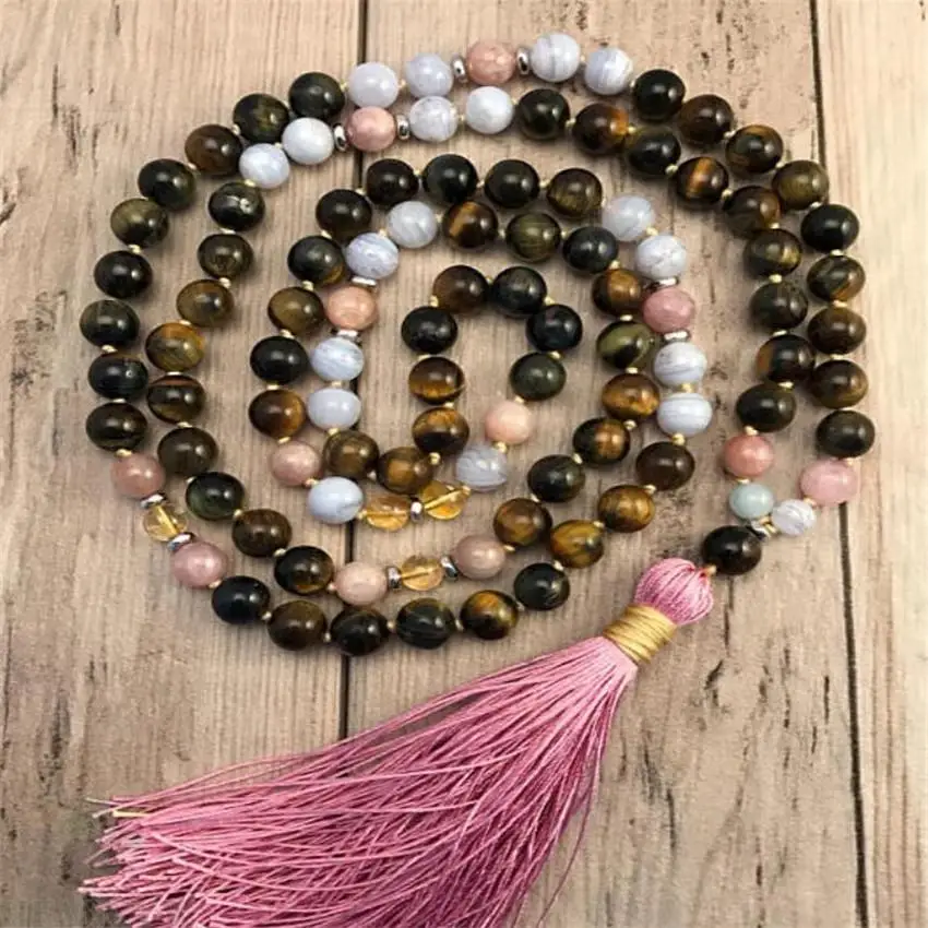 

8mm Tiger Eye Carnelian Tassels Mala Necklace 108 Beads Tassel Wristband Wrist Hot spirituality Bless Handmade Unisex Healing