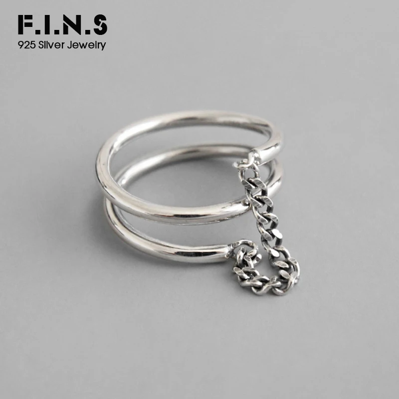 F.I.N.S Новое модное многослойное серебро 925 ювелирные изделия простое серебряное кольцо с цепочкой открытое старинное кольцо на палец ювелирные изделия