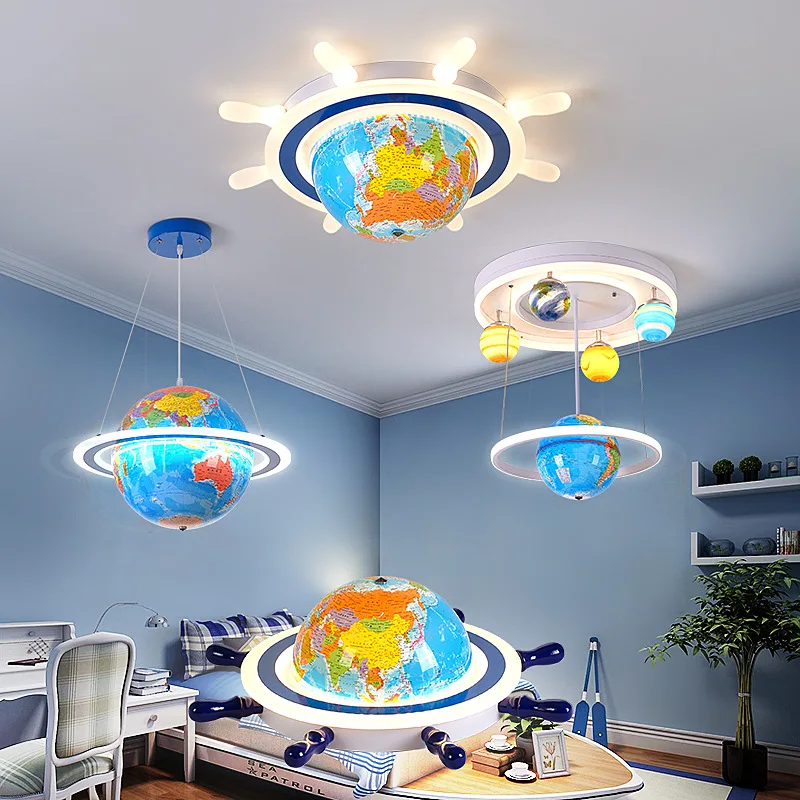 

Modern Led Children's Room ceiling Light Globe Rudder Ceiling Light Remote Control Dimming Bedroom chandelier in the nursery