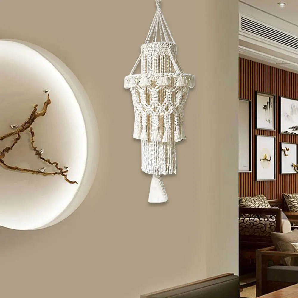 

Bohemian Decorative Macrame Tapestry Wall Lampshade Hanging Hand-woven Chandelier Home Room Coffee Restaurant Decoration