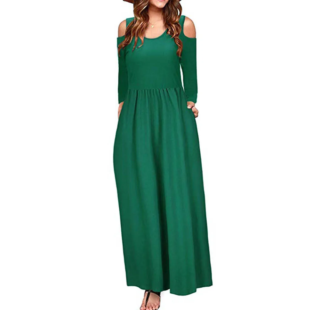 Женское однотонное платье с принтом Элегантное Длинное Платье макси открытыми