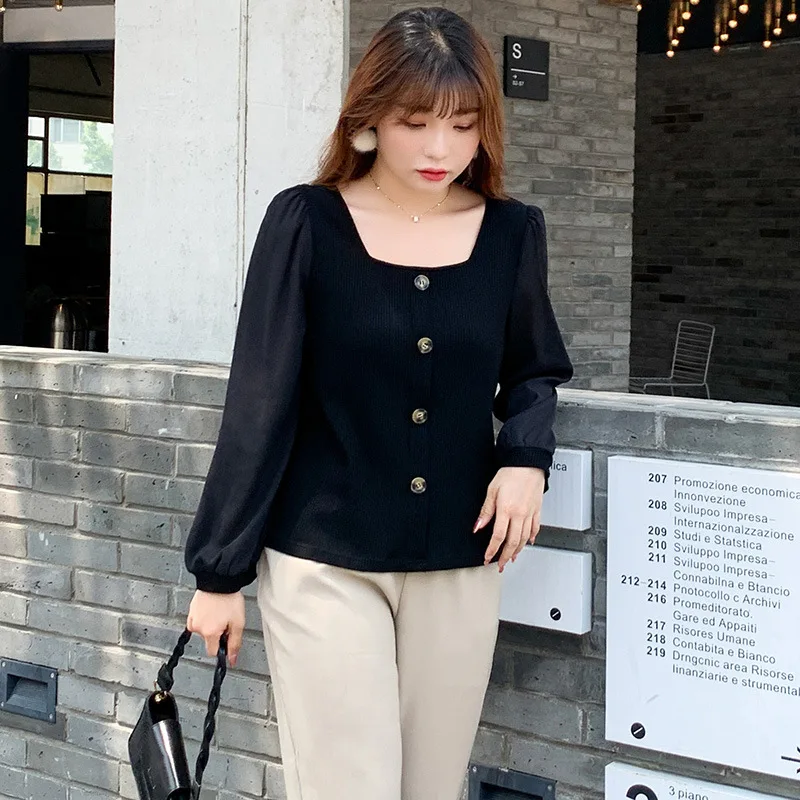 

Женская шифоновая блуза с длинным рукавом, с квадратным вырезом