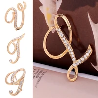 crystal rhinestone a to z english alphabet letters brooch pins for women jewelry in gold color plated letter crystal rhinestone