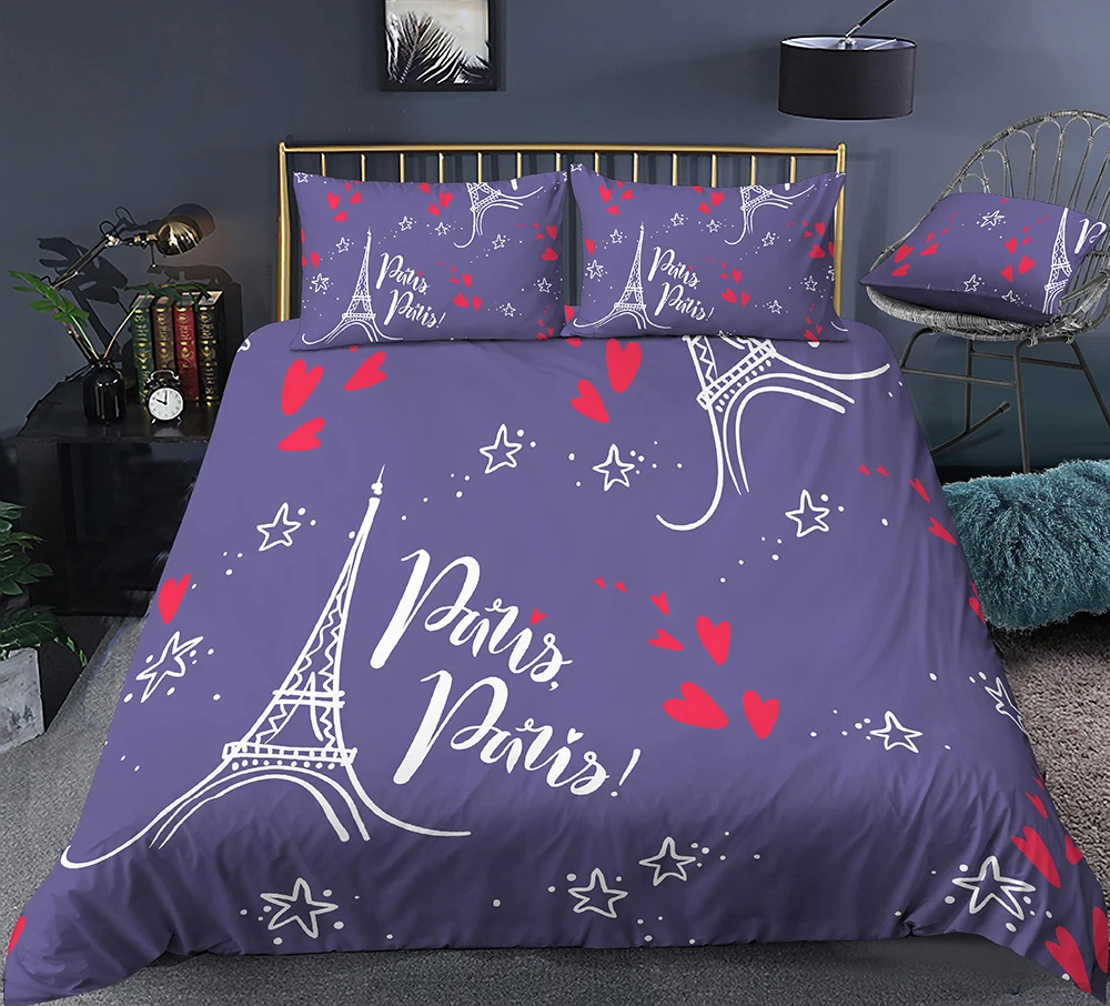 3D цифровой Париж постельные принадлежности Современный Пододеяльник 2/3 шт