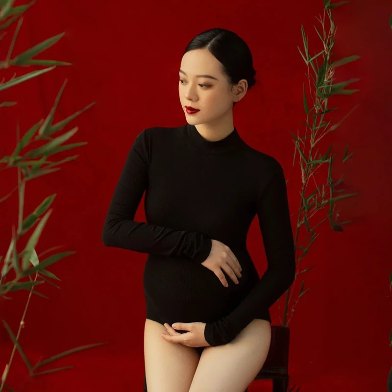 Maternity Photography Props Jumpsuit Stretchy Pregnancy Photo Shoot Bodysuit Long Sleeve Maternity Dresses for Photo Shoot