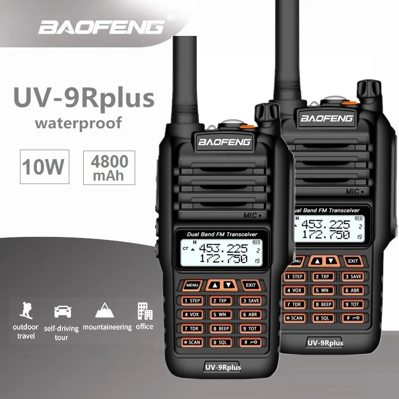 2 шт. BAOFENG UV-9R PLUS 10 Вт рация Водонепроницаемая VHF UHF двухдиапазонный CB Ham