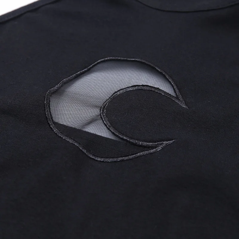 Женская футболка с коротким рукавом готическая Черная открытыми плечами и