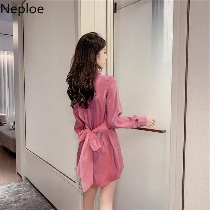 Женское платье с длинным рукавом Neploe весеннее однотонное перекрещивающимися