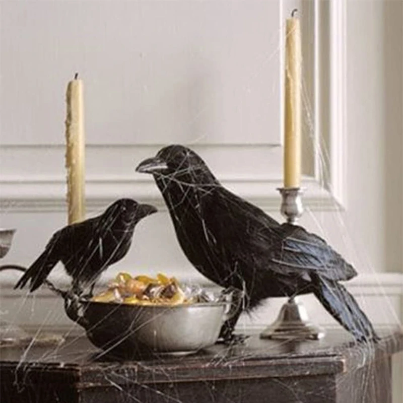 

3pcs/set Halloween Party Ornaments Simulation Black Feather Crow Holiday Decoration Bar Scene Layout Decor Props